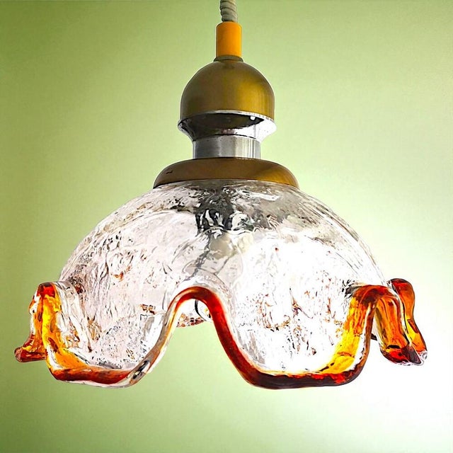 1960s Large Italian Modern Murano Glass Retractable Hanging Lamp, 1960s For Sale - Image 5 of 11