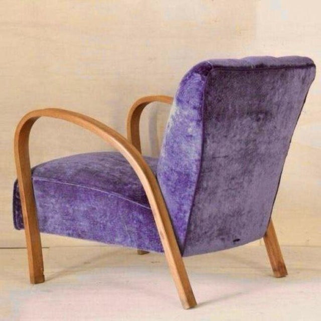 Art Deco Blue Velvet Armchair in Beech Wood, France, 1920s For Sale - Image 4 of 14