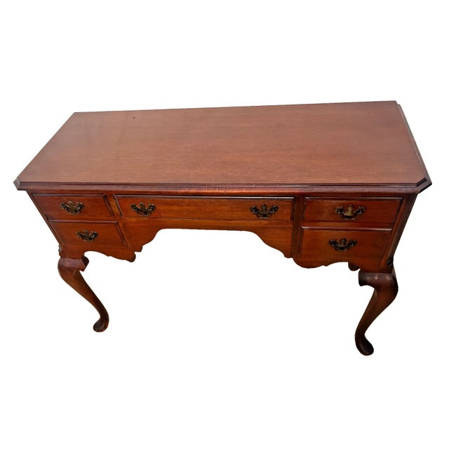 Brown Vintage Desk Vanity, Chippendale Style, Three Dovetail Drawers, Solid Cherry For Sale - Image 8 of 13