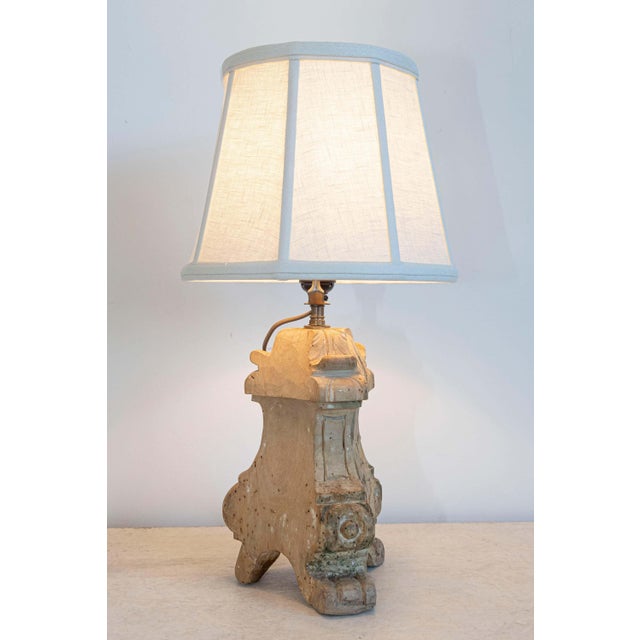 18th-Century French Baroque Carved Wood Altar Candlestick Lamp For Sale In Atlanta - Image 6 of 9