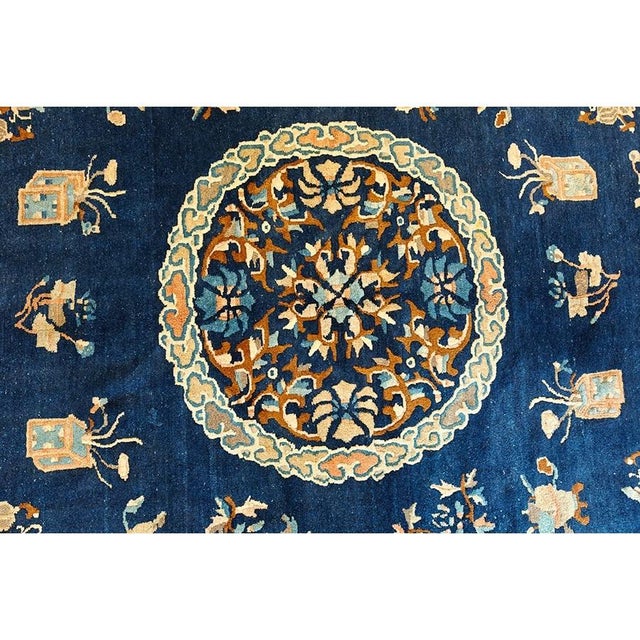 Art Deco Antique Chinese Peking Floral Medallion Blue Late 19th Century 12' 1"x13' 5" Rug For Sale - Image 3 of 6