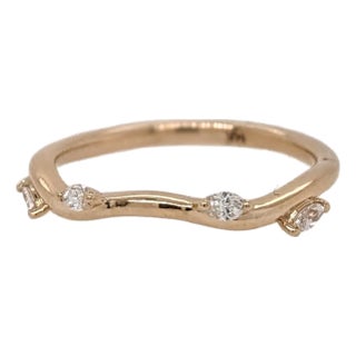 Dainty Natural Diamond Stackable Band: Solid 14k Gold - Minimal Fine Jewelry, Size 6.75 For Sale