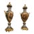 French Style Blue Porcelain Vase Set of 2 With Floral Bouquet Artwork, Gold Leaf & Bronze Accents For Sale