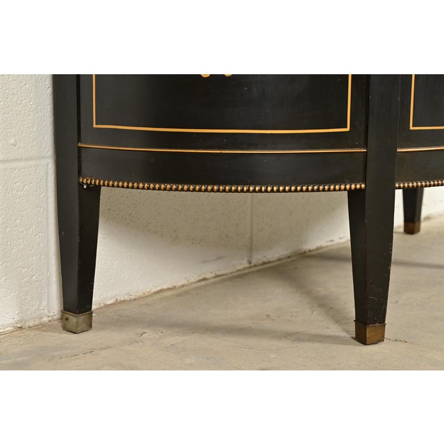 Imperial Furniture Grand Rapids French Regency Chinoiserie Black Lacquered Hand Painted Demilune Cabinet, Circa 1940s For Sale - Image 12 of 16