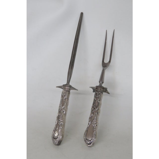 Gorham Early 20th Century Gorham Roast Fork and Sharpener Silver Plate 2 pcs For Sale - Image 4 of 12