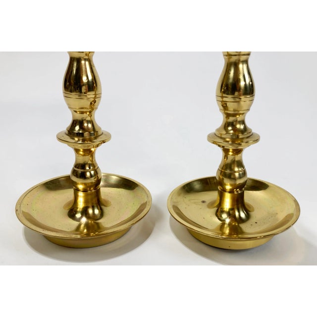 Early 20th Century Vintage Brass Baldwin Style Candlestick Holders, a Pair For Sale - Image 5 of 5