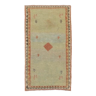Modern Minimalist Persian Gabbeh Wool Runner – Earthy Beige & Rust Tribal Motif For Sale