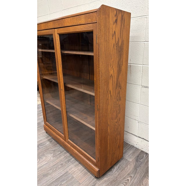 Antique Victorian or Arts and Crafts Style Golden Oak Display Cabinet Bookcase For Sale - Image 4 of 16