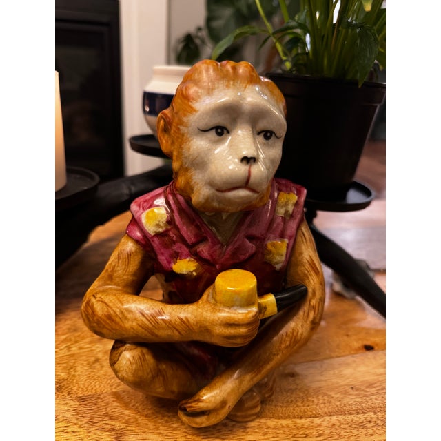 Ceramic Vintage Ceramic Monkey Figurine With Pipe For Sale - Image 7 of 9