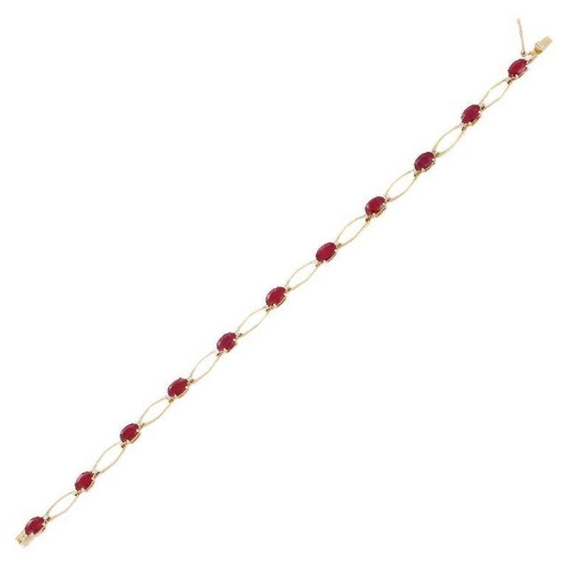 Gold Deep Red Ruby Tennis Bracelet With Diamonds in 14kt Solid Yellow Gold For Sale - Image 8 of 10