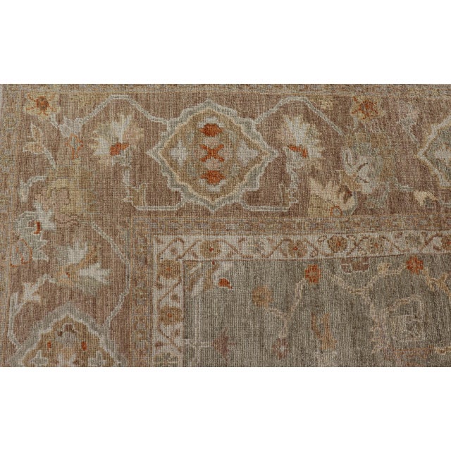 Large Turkish Angora Oushak Rug With Soft Green Field and Rust Accents For Sale - Image 11 of 13