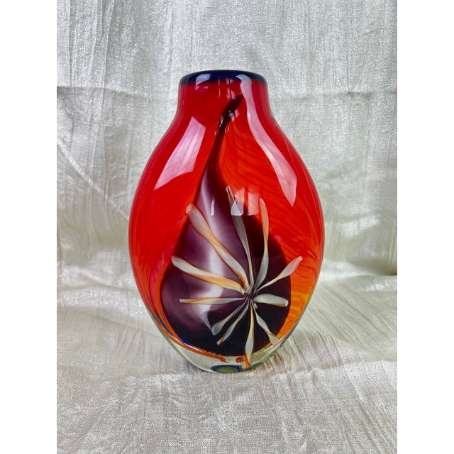 Contemporary Monumental Murano Style Sommerso Art Glass Vase W/ Floral Core For Sale - Image 3 of 12