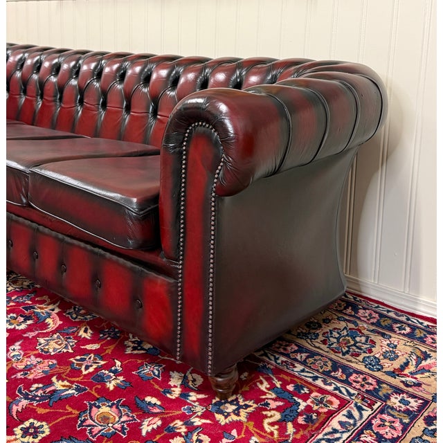 Vintage English Chesterfield Leather Tufted Sofa Oxblood Red Mid Century For Sale - Image 13 of 18