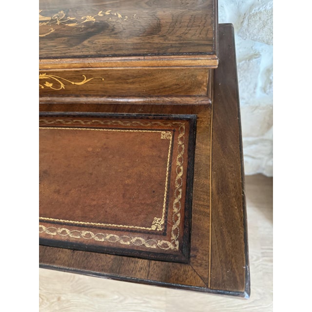 Antique Edwardian Marquetry Ladies Wring Desk with Small Leather Top Workspace, 1920s For Sale - Image 11 of 18
