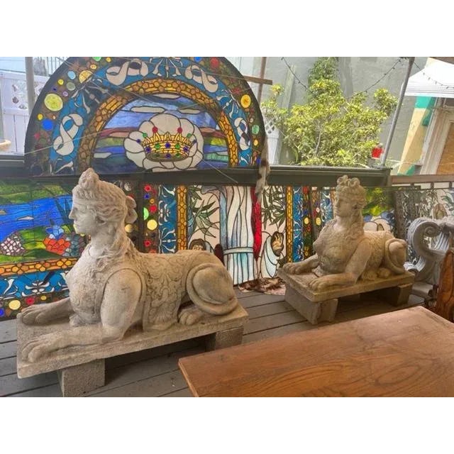 Antique French Carved Stone Sphinxes - Set of 2 For Sale - Image 9 of 9