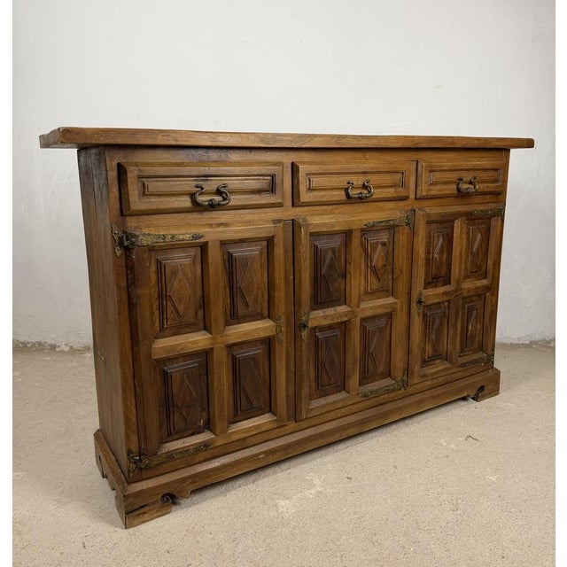 Spanish Rustic Walnut Sideboard with Three Drawers, 1930 For Sale - Image 9 of 12