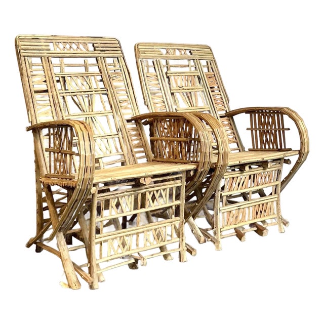 Vintage Boho Trellis Rattan Lounge Chairs - Set of 2 For Sale