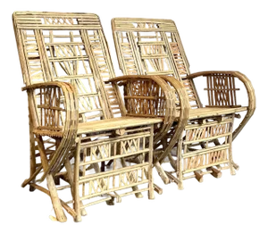 Vintage Boho Trellis Rattan Lounge Chairs - Set of 2