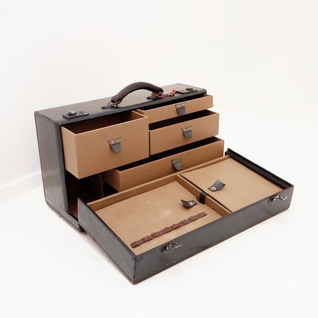 Mid-Century Black Leather Doctor's Case For Sale - Image 4 of 16