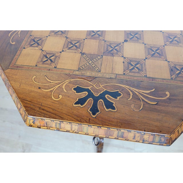 Wood Victorian Games Table Octagonal Sewing Box with Lock and Key, 1890 For Sale - Image 7 of 18