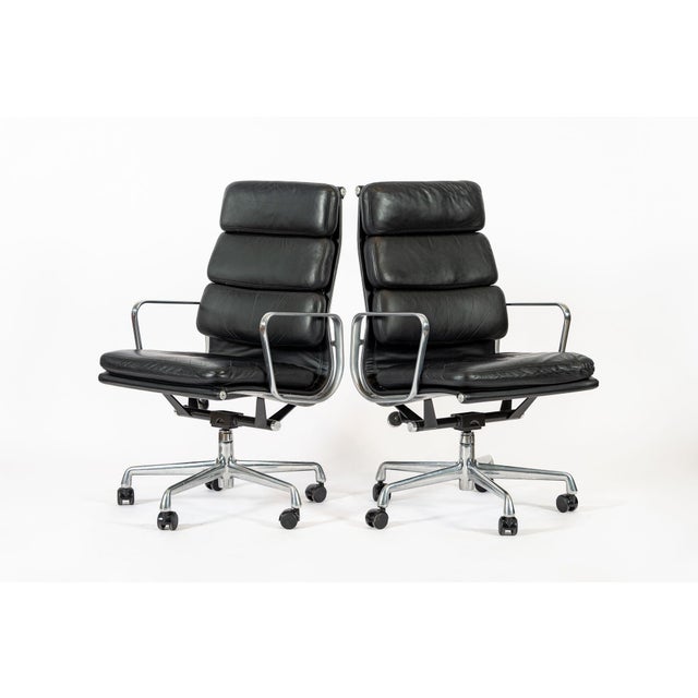Mid-Century Modern Pair Authentic Eames Herman Miller Tall Black Leather Office Chairs 2001 For Sale - Image 3 of 15