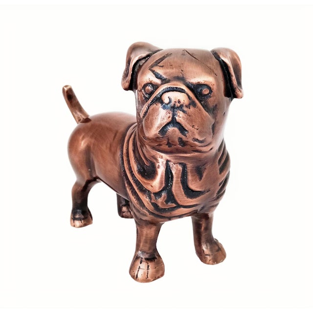 Antique Copper Finish Metal Pug Dog Sculpture For Sale - Image 6 of 10