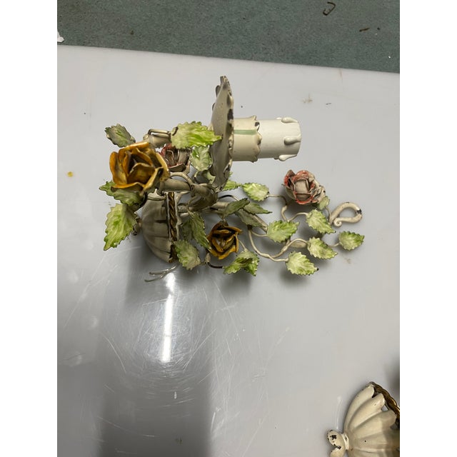 Tole Flower Sconces, 1960s, Set of 2 For Sale - Image 9 of 16
