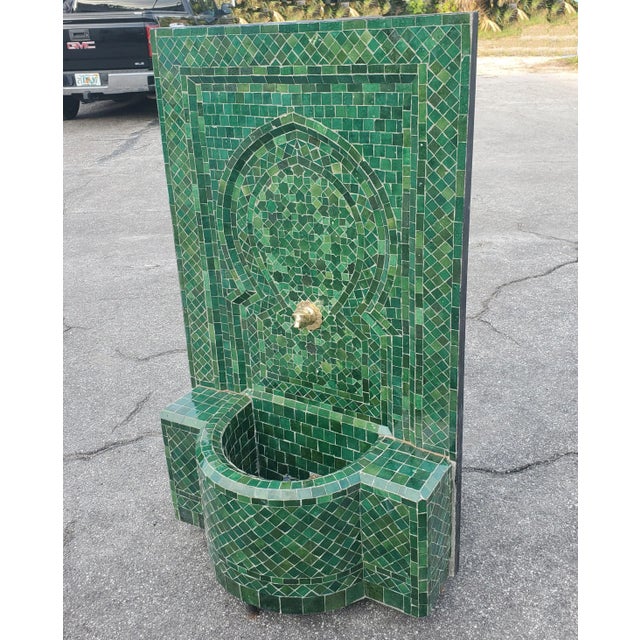 Large Tamegroute Green Moroccan Mosaic Tile Fountain For Sale In Orlando - Image 6 of 7