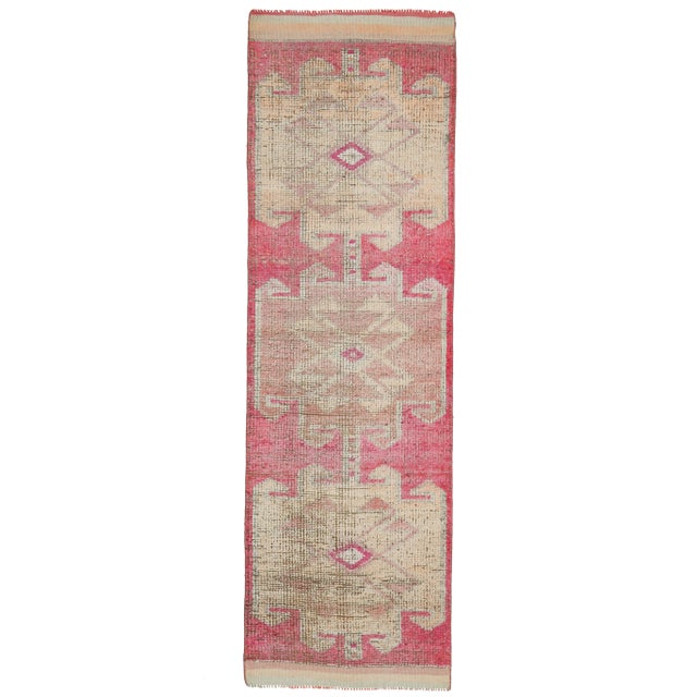 1970s Vintage Turkish Hand-Knotted Wool Cotton Pink Runner Rug For Sale - Image 11 of 11