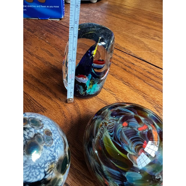 Vintage Trio of Dark Blue and Green Glass Paperweights For Sale In Atlanta - Image 6 of 12