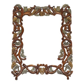 Vintage Black Forrest Heavily Carved Wooden Wall Mirror For Sale