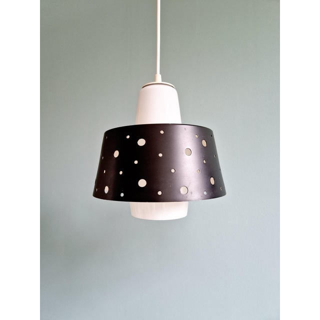 1960s Vintage Scandinavian Pendant Lights in White Opaline and Black Lacquered Metal, 1960, Set of 2 For Sale - Image 5 of 17