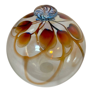 Vintage Hand Blown Signed Detailed Mary Angus Art Glass Iridescent Leaf Vase