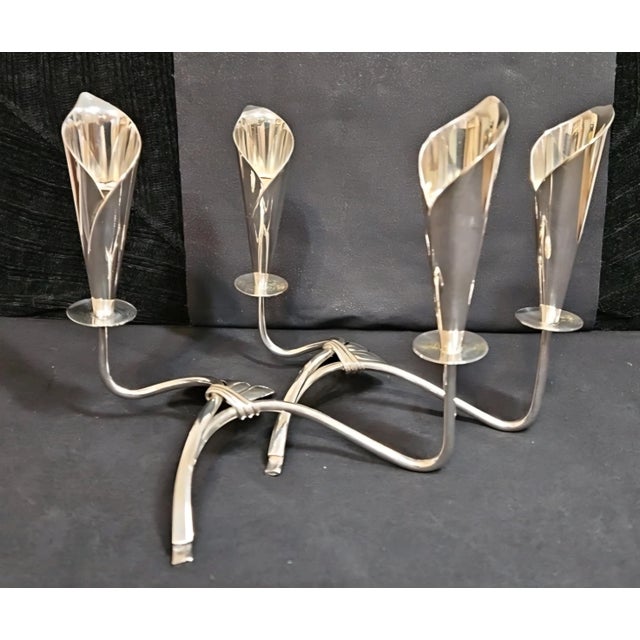 VTG Hans Jensen Silverplate Calla Lily Taper Candle Holders Denmark For Sale - Image 11 of 11