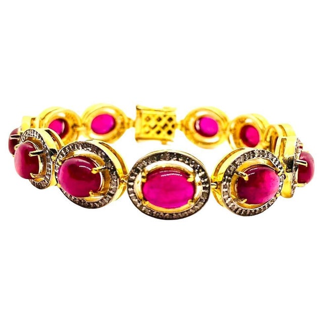 2020s Bochic “Capri” Vintage Natural Ruby & Diamond Bracelet Set In 18K & Silver For Sale - Image 5 of 7