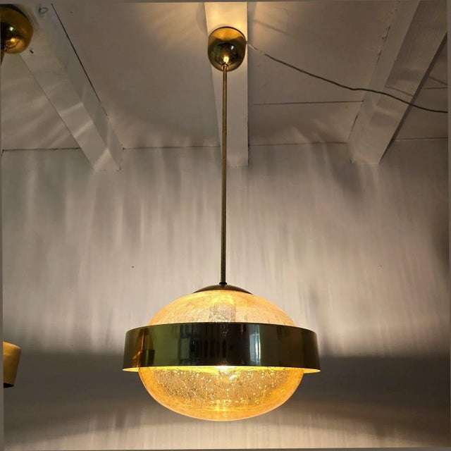 Pair of Mid Century Modern Glass Pendant Lights 1970s For Sale - Image 4 of 14
