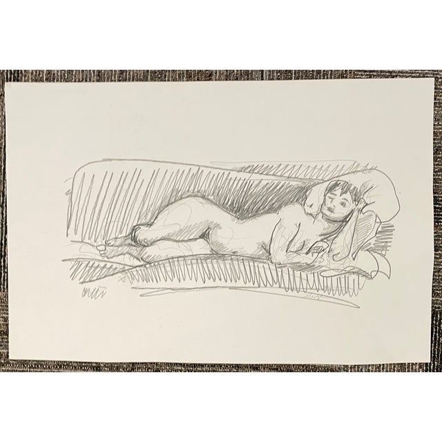 Nude reclined female drawing from the estate of Northwest School artist Neil Meitzler (1930 - 2009). Graphite on heavy...