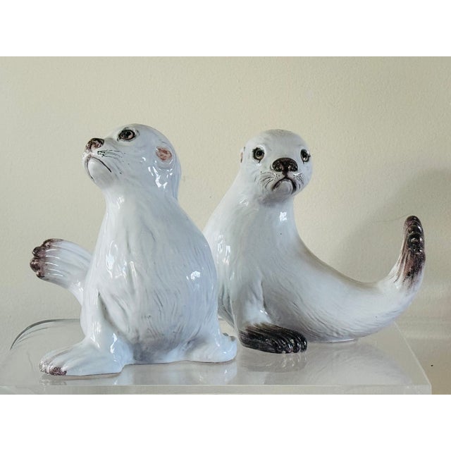 Mid-Century Modern Mid-Century Italian Glazed Terracotta Seal Pups - a Pair For Sale - Image 3 of 12