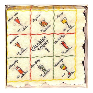 Mid 20th Century Calories Count! "Topic of the Party" Paper Cocktail Napkins- Boxed Set of 50 For Sale