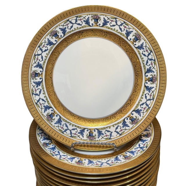 Rosenthal Set of 15 Rosenthal Continental Gold Encrusted Porcelain Dinner Plates 5500i For Sale - Image 4 of 6