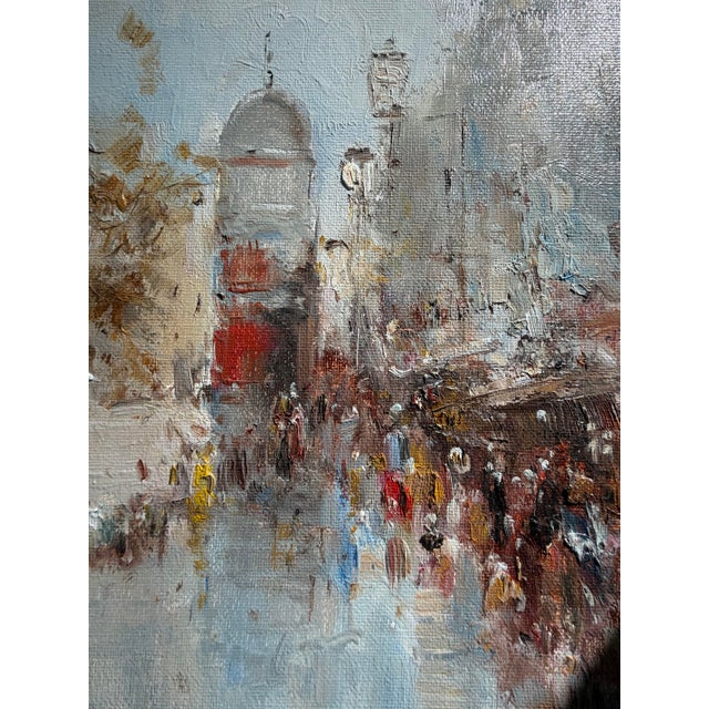 1990s Original Oil Painting -Parisian Street Scene For Sale - Image 6 of 7