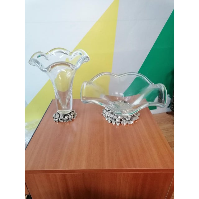 Murano Vase and Fruit Bowl with Silver Plated Resin Base, 1980s, Set of 2 For Sale - Image 11 of 11