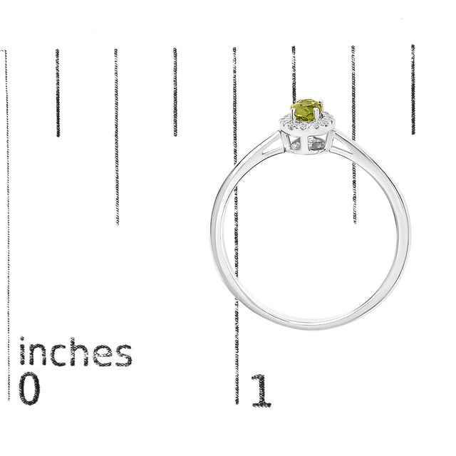 Metal 10K White Gold 5X3MM Oval Green Peridot and Diamond Accent Halo Ring (I-J Color, I1-I2 Clarity) - Ring Size 5.5 For Sale - Image 7 of 7