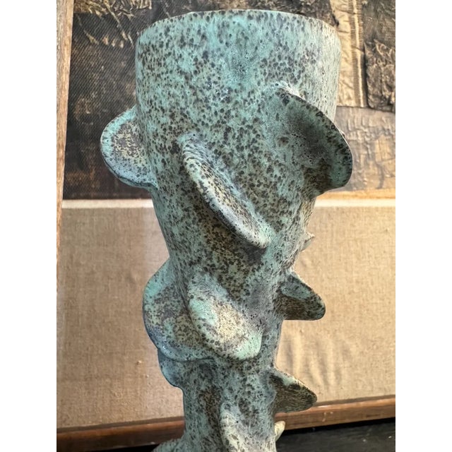 Vintage Rustic Turquoise Ceramic Vase For Sale - Image 4 of 5