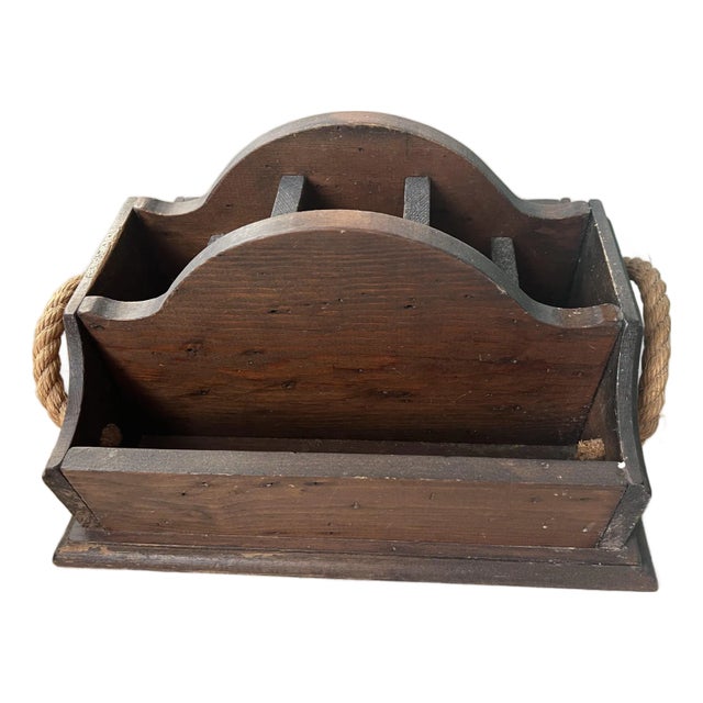 Mid Century Vintage Wooden Storage Caddy Desk Organizer For Sale