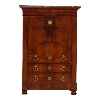 French Figured Walnut Secretary Desk With Marble Top For Sale