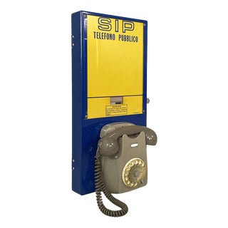 Mid-Century Modern Italian Wall-Mounted Public Telephone in Metal from SIP, 1960s For Sale