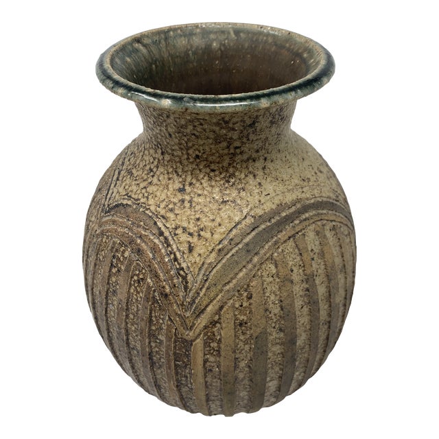Mid Century Textured Ceramic Vase For Sale
