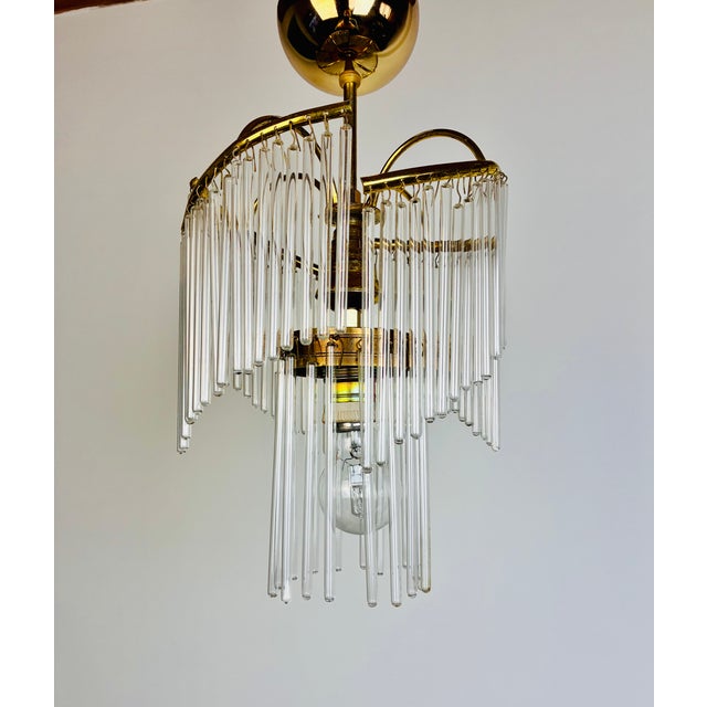1980s Vintage Glass Rod Chandelier With Brass Frame For Sale - Image 6 of 16