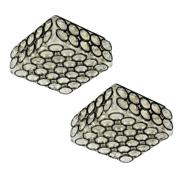 Stunning mid-century modern glass ceiling mount fixture from Limburg, Germany's leading glasswork, renowned for its...